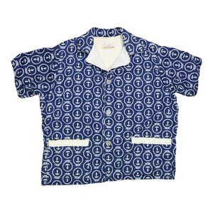 Vintage 50s or 60s Sea Island Men's L Terrycloth Lined Beach Shirt Anchors Print